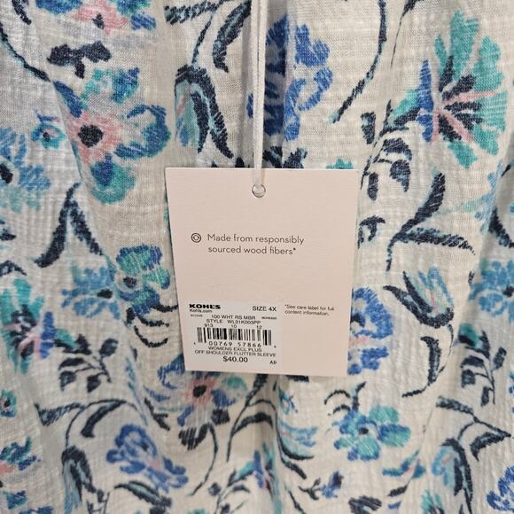 LC Lauren Conrad Floral Flowy White Blue Blouse Size 4X - Picture 3 of 8